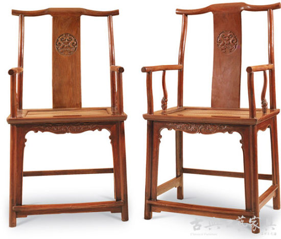 黄花梨雕龙纹四出头官帽椅成对  明末