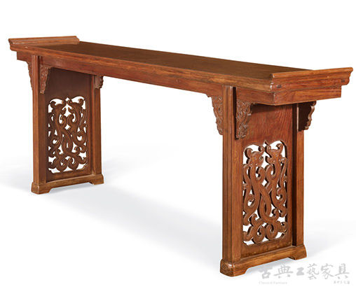 黄花梨透雕档板翘头案  明末