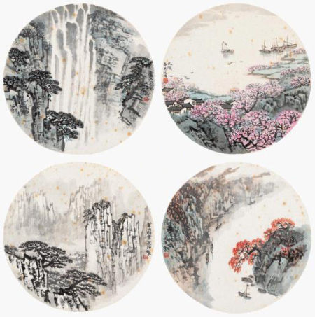 宋文治 春夏秋冬四景四帧 直径24cm 设色纸本 镜心