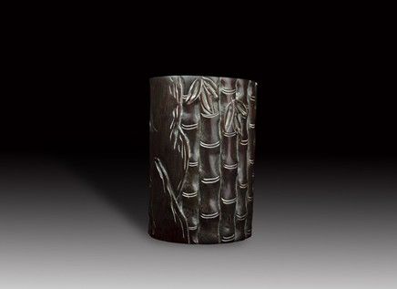 紫竹雕竹林图圆笔筒