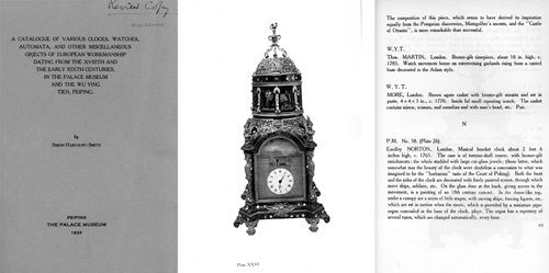 Harcourt-Smith 1933年著《故宫藏西洋座钟、活动人偶、音乐盒目录》 收录Norton 1765年为乾隆皇帝所制音乐座钟