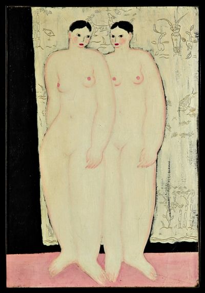 《帘前双姝》与毕加索《海滩上的三位女子》及亨利·摩尔《横卧的女子》有异曲同工之妙。香港佳士得供图