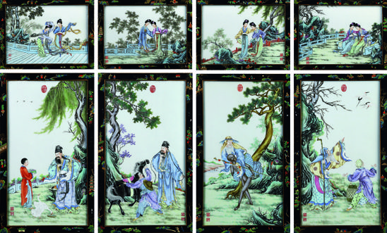 民国 汪晓棠 粉彩人物瓷板一组八件 成交价：333.5万元
