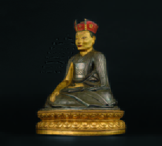 西藏16-17世纪 银质红帽五世夏玛巴像(银胎部分泥金)