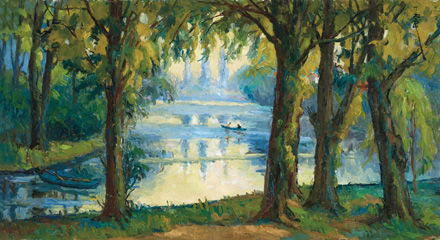 潘玉良 巴黎湖景 布面 油画 45.5×81.5cm