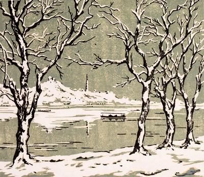洪世清(1929-2008 )西湖之冬(版画)