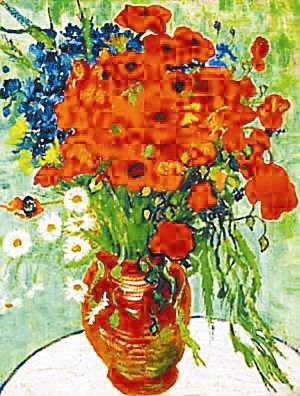 梵高静物油画《雏菊和罂粟花》