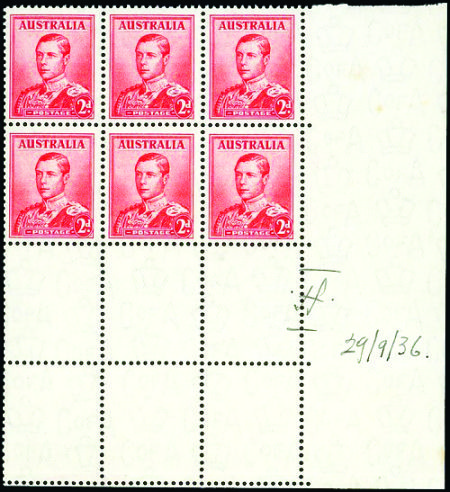 澳大利亚1936年未发行的英王爱德华八世头像六方连邮票带全张过桥边纸