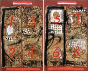 叶永青(b.1958) 大招贴•中国版和海外版(两联) 1992年 布面油画 180×220 cm
