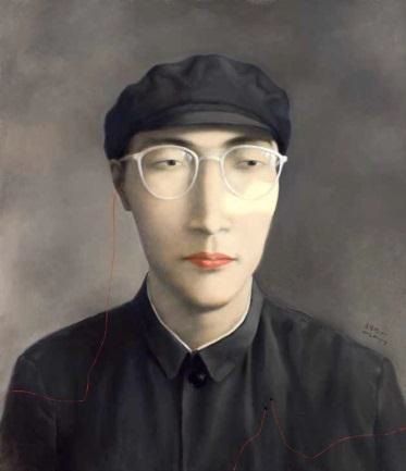 张晓刚《灰色背景的肖像》，1994年作