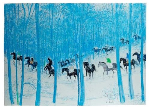 安德烈克·布拉吉利作品《在蓝色森林中奔跑的马》