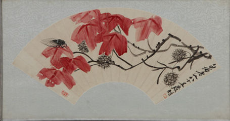 齐白石 《秋蝉红枫》 设色纸本 扇面 19.5×54cm
