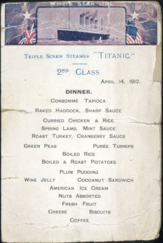 泰坦尼克号游轮菜谱