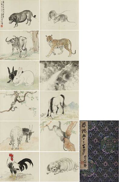 徐悲鸿(1895-1953) 十二生肖册 　纸本册页 1946年作 　28×37cm×12