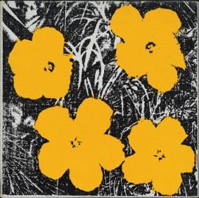 安迪·沃荷 (1928–1987) 《花》 签名、题识与日期：Andy Warhol 64 To Todd Brassner(背面) 人造凝胶 丝网墨 画布 20.7 x 20.7厘米 1964年作 估价： 人民币1,200,000 - 1,800,000 美元200,000 - 300,000