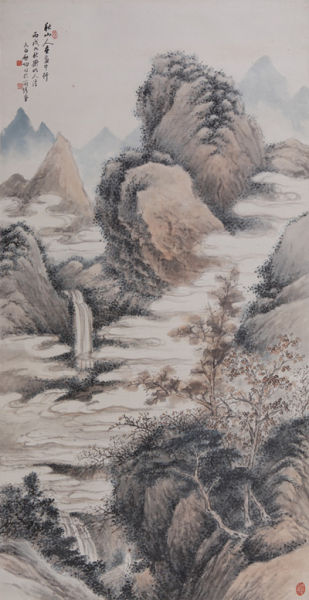 启功 《秋山人在画中行》 设色纸本 立轴 136×68cm     此作品为荣宝斋旧藏，附荣宝斋真迹证书。