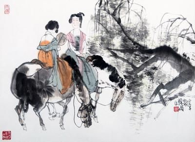 韩硕(1945－) 仕女双马图(藏品编号：155968003)