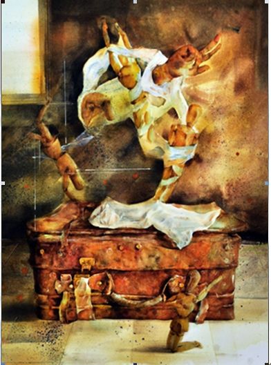 牛杰的《都市木偶系列》(藏品编号：152804001)曾屡获各类青年水彩奖项，是新生代水彩画家中的佼佼者，最终以4 345,00元成交。
