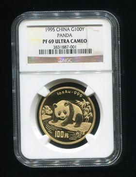 1995年熊猫1盎司精制金币一枚(实铸量：555枚、NGC PF69)