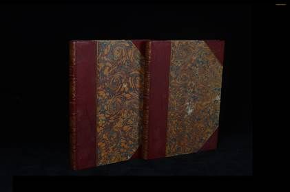1843年约克郡典藏特制本铜版画册《西多教会遗址名迹》超大开豪华精装一套两册全