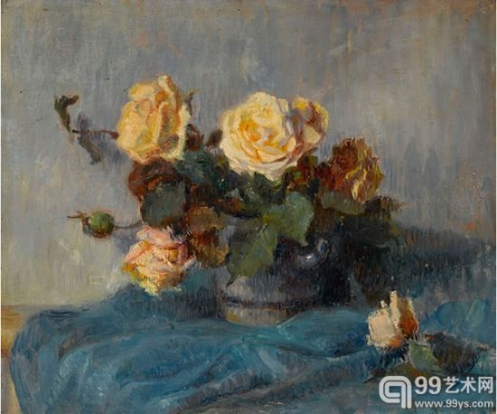 保罗·高更静物画作《一束黄玫瑰》（1884）