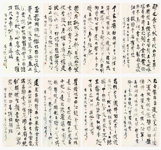 杨彦  书法—秋兴八首   纸本水墨 镜心   180×80cm×8