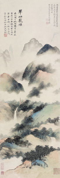 吴湖帆 翠岫笼烟 立轴 设色纸本 95×33.5 cm. (约2.9平尺)