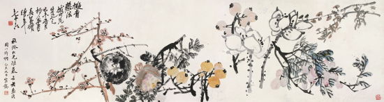 吴昌硕 六清图 镜框 设色纸本 40.5×151.5 cm. (约5.5平尺)
