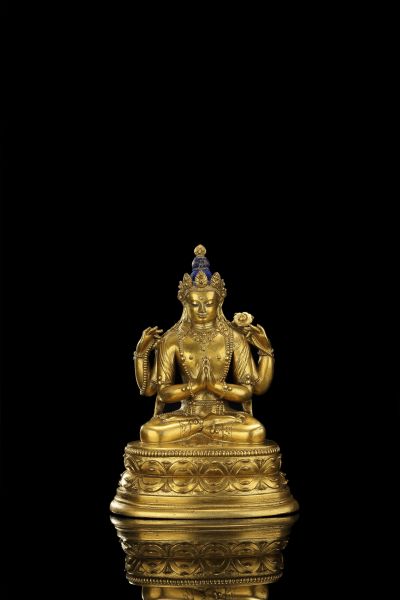 17-18世纪 铜鎏金四臂观音 喀尔喀蒙古（扎纳巴扎尔风格） H: 16.5cm