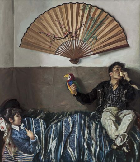 　赵半狄(b.1966) 　　鹦鹉和扇子 　　80年代末 布面油画 200×175cm