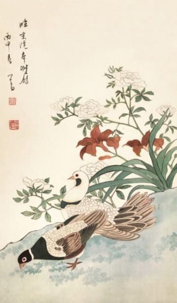 溥儒(1896-1963) 《双鸽》