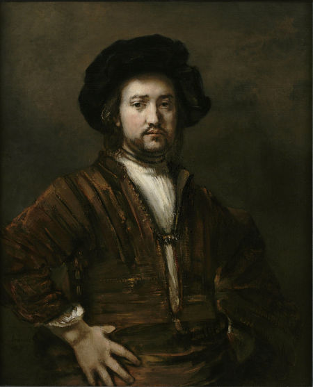 伦勃朗《双手叉腰男子像》 画家签名并纪年1658，油彩画布，107.4 x 87 公分