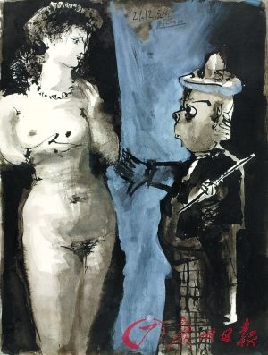 油画《小丑与裸女》。