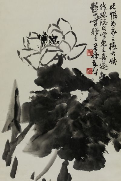 李苦禅 (1899-1983) 墨荷 纸本立轴 69×46.5cm 备注：周思聪上款。
