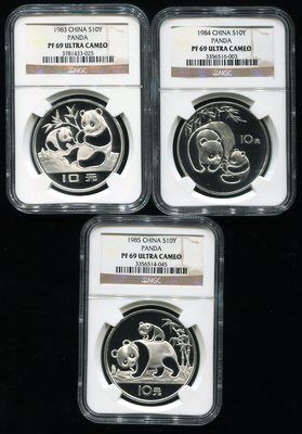 1983年、1984年、1985年熊猫27克精制银币