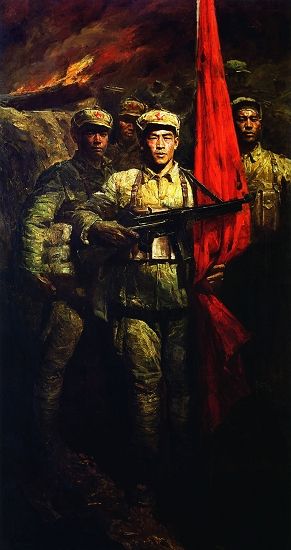 陈逸飞《红旗之一》，一九七一年作，油彩画布。