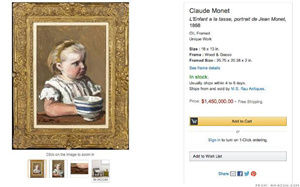 一键竞拍艺术品。图为亚马逊网站上拍卖的莫奈作品。图片提供：亚马逊网站