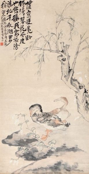 李 鱓(清) 柳溏双鸭图 129×66cm 约7.8平尺
