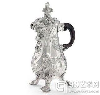 乔治二世银质咖啡壶，银匠师保罗·拉米热1738年作品，估价：350-450万英镑