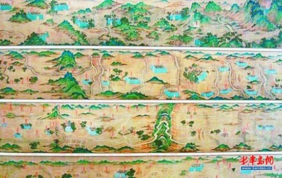  30米巨制绢本青绿山水地图手卷《蒙古山水地图》