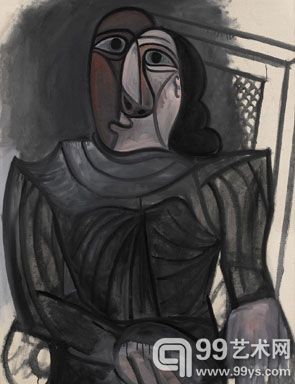 毕加索1943年作品《坐着的穿灰裙女子》