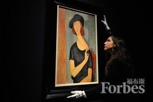 今年第一季度高价成交的艺术品之一——莫迪利亚尼的画作《珍妮·海布特（戴帽子）》（Jeanne Hebuterne ）