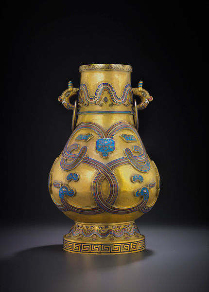 Champleve and Gilt-Bronze Archaistic Vase, Hu