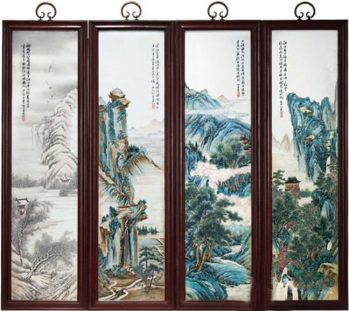 民国何许人粉彩四季山水长条瓷板挂屏(四屏)成交价：RMB 22,425,000