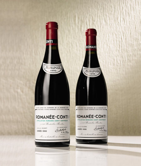 香港苏富比2012年10月6日拍卖的9瓶1990年罗曼尼康帝（Romanee Conti）171.5万港币