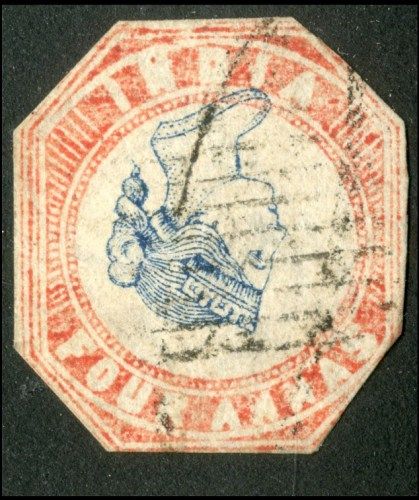 该邮票中维多利亚女王头像因印刷出错而上下倒置。
