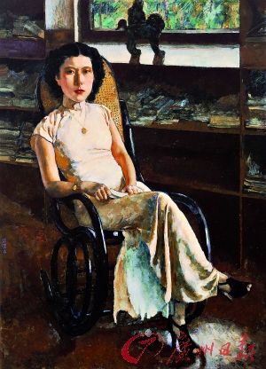 徐悲鸿作于1939年的著名油画人物肖像《珍妮小姐画像》。