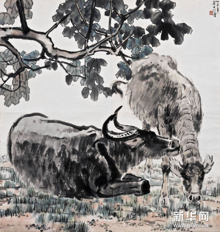 2011年10月4日张大千、徐悲鸿佳作拍出千万余港元高价拍卖会上展示的徐悲鸿的画作《憩息》（10月4日摄）。