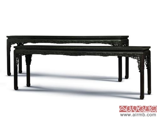 清乾隆/嘉庆御制紫檀雕兽面龙纹长条桌一对