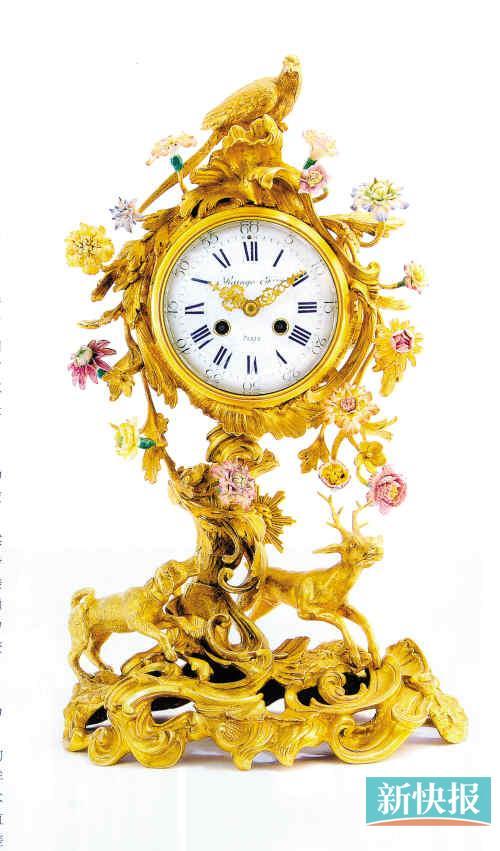 路易十五风格镶德国梅森瓷花铜鎏金座钟约1815至1850年制